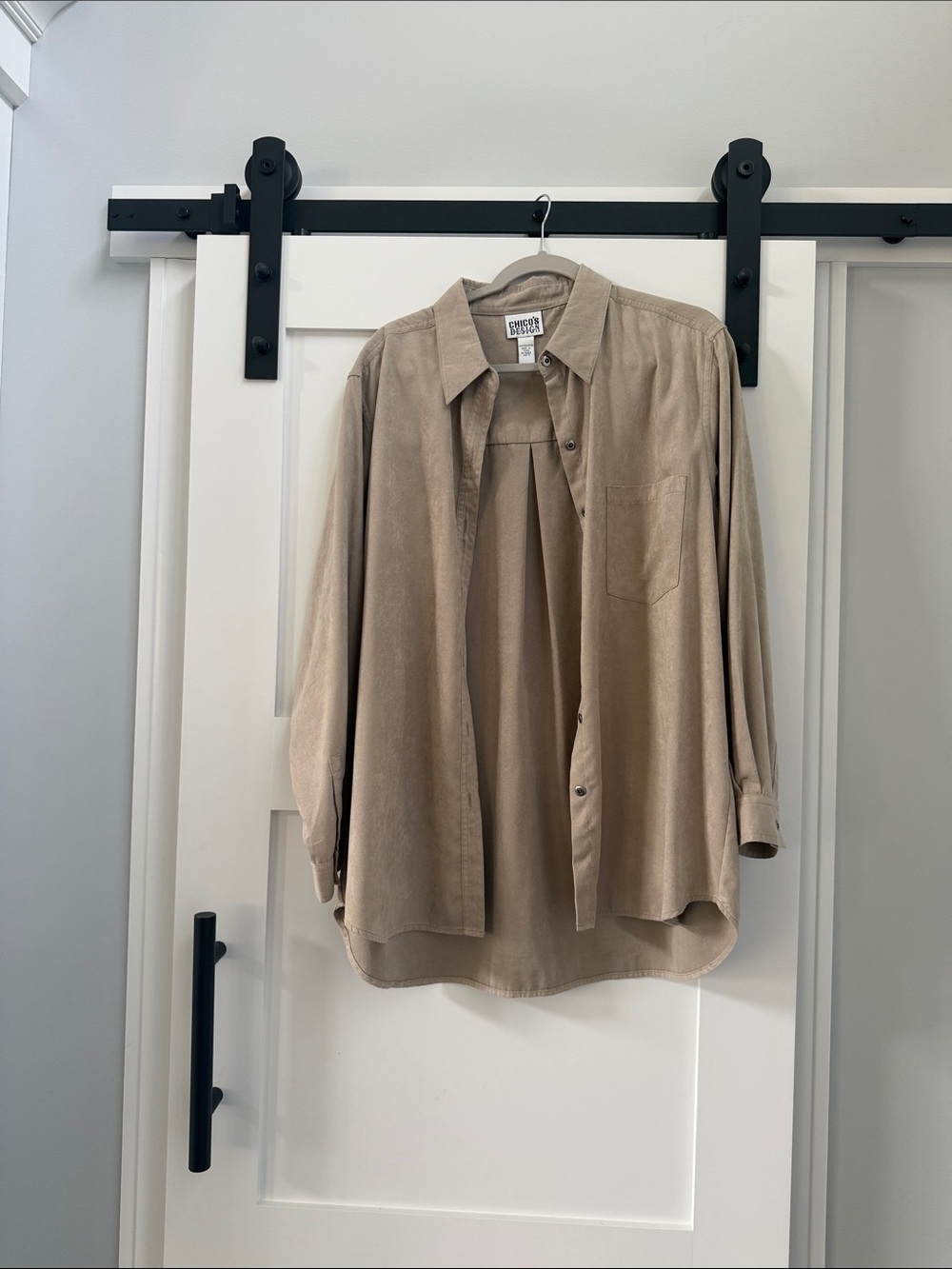 Chico's Taupe Button-Front Shirt Jacket